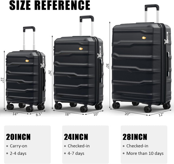 Carry on Luggage 22X14X9 Airline Approved, Hard Shell Suitcase with Spinner Wheels, PP Lightweight Luggages with TSA Lock, Carry-On Suitcases 20 Inch, Black