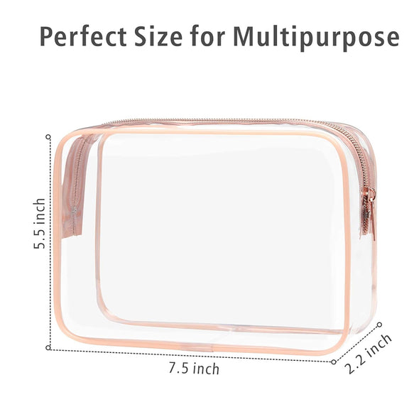 Clear Makeup Bag - TSA Approved Toiletry Bag for Travel Size Toiletries, Travel Clear Toiletry Bag Quart Size Bag, Carry on Airport Airline Compliant Bag, Rose Pink(For Age 12 or Above)