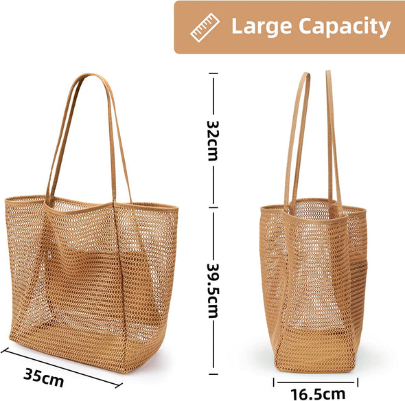 Beachnylon Mesh Tote Bag, Casual Tote Bag Hobo Women Foldable MAX 23L Shoulder Bag for Beach Picnic Vacation