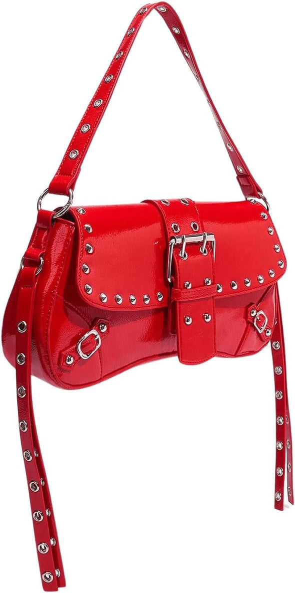 Women'S Shoulder Bag Y2K Handbag Rivet Punk Hobo Purse with Buckle