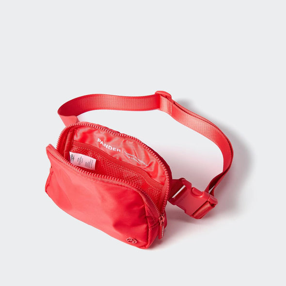 Two Way Zipper Fanny Pack Nylon Everywhere Belt Bag for Women, Water Repellent Waist Packs, Crossbody Bags with Adjustable Strap (Red).