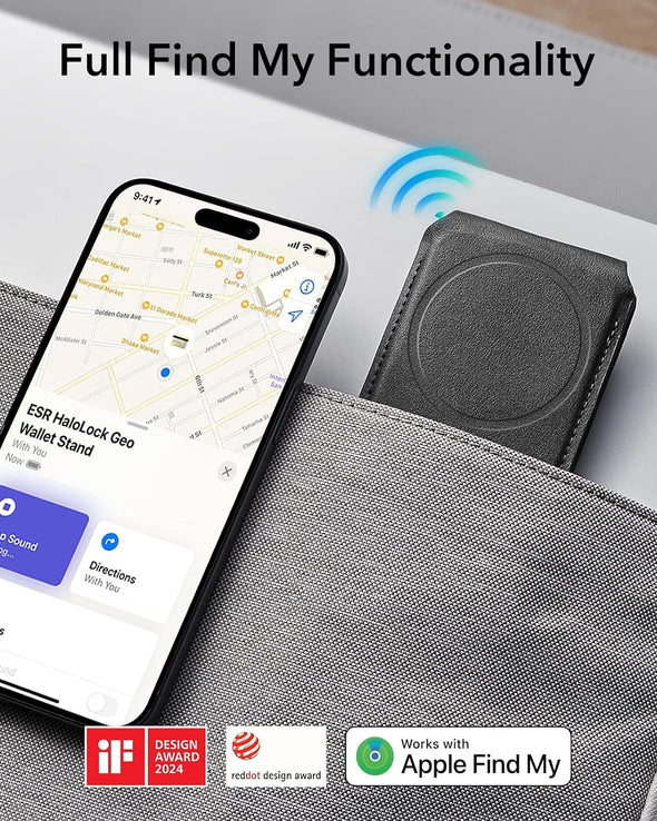 for Magsafe Wallet with Full Find My Functionality, Magnetic Geo Iphone Wallet, up to 3,000G Magnet Strength, Wallet Tracker with Adjustable Stand, for Iphone 16/15/14/13/12 Series, Black