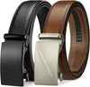 Mens Belt Leather 2 Pack Ratchet Belt for Men Dress and Casual with Adjustable Buckle, Trim to Fit