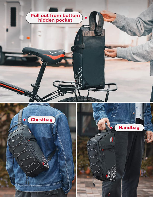 Rear Bike Rack Bag - 8L PVC Waterproof Pannier for Road and Mountain Bikes - Black Commuter Bag for Grocery Shopping and Cycling