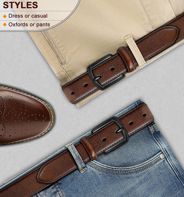 Men Belt-Genuine Leather Belt for Men Dress Casual Golf Jeans 1 3/8"