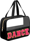 Chenille Letter Dance Bag Dance Recital Gifts for Dance Teacher Clear Ballet Dance Makeup Bag with Handle and Zipper Waterproof Nylon Portable Toiletry Bag, Dance Competition Must Haves