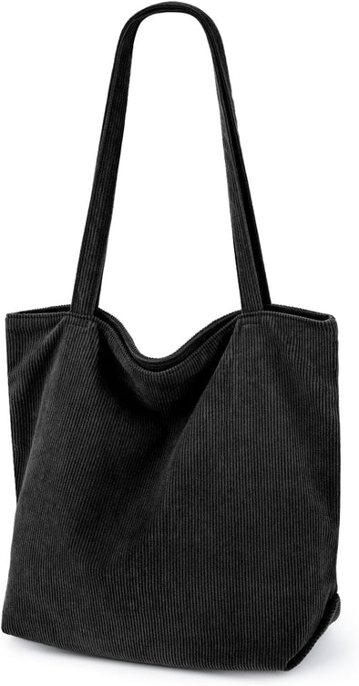 Corduroy Tote Bag for Women,Hobo Handbags with Zipper,Large Capacity Casual Shoulder Handbags with Inner Pockets