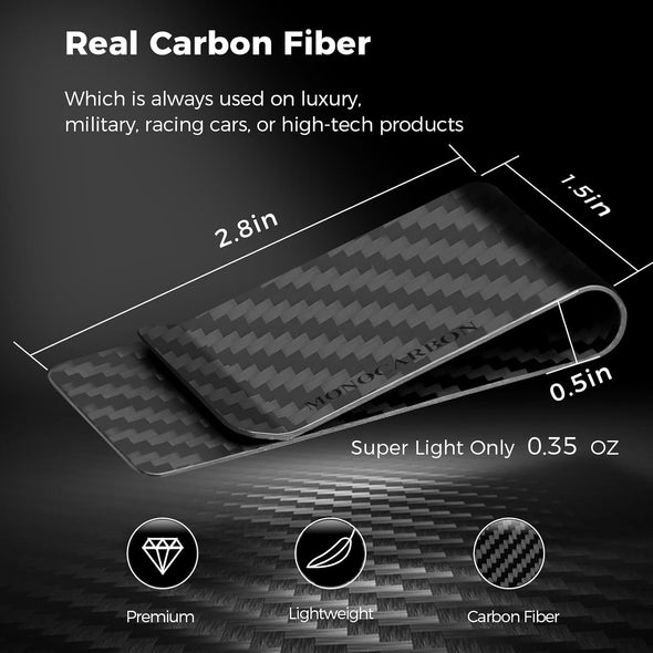 Carbon-Fiber-Money-Clip-For-Men, Minimalist-Money-Holder for Cash, High Elastic Carbon-Fiber-Wallet, Slim and Durable