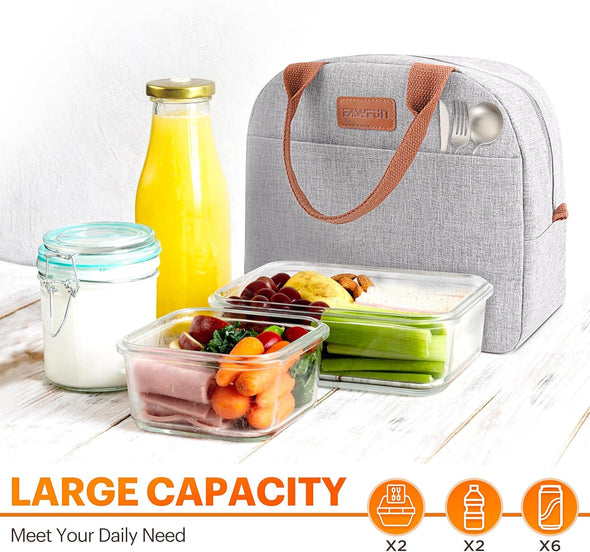 Lunch Bag for Women & Men Adult Insulated Lunch Box, Small Leakproof Cooler Food Lunch Containers Reusable High Capacity Lunch Tote Bags for Work, Travel, Outdoor (Grey)