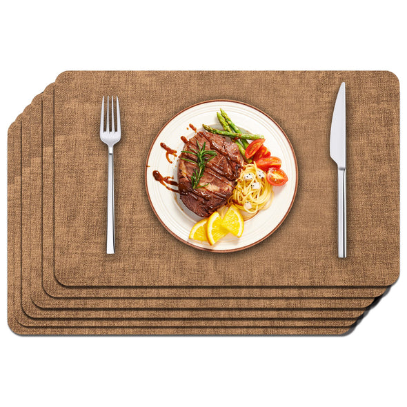 Maxpearl Faux Leather Placemats Set of 6, Heat Resistant Waterproof Anti Slip, Brown