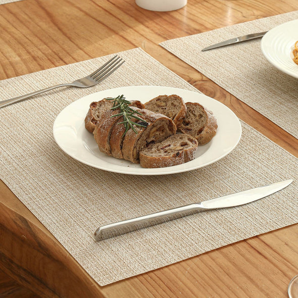 Leetaltree Beige Placemats Set of 6, Heat Resistant Non-Slip PVC Vinyl Woven TableMats, Beige