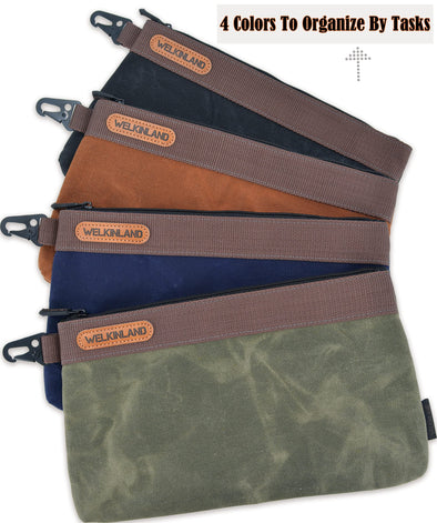 WELKINLAND Heavy-Duty Waxed Canvas Tool pouch with zip, 4PCS, 12"