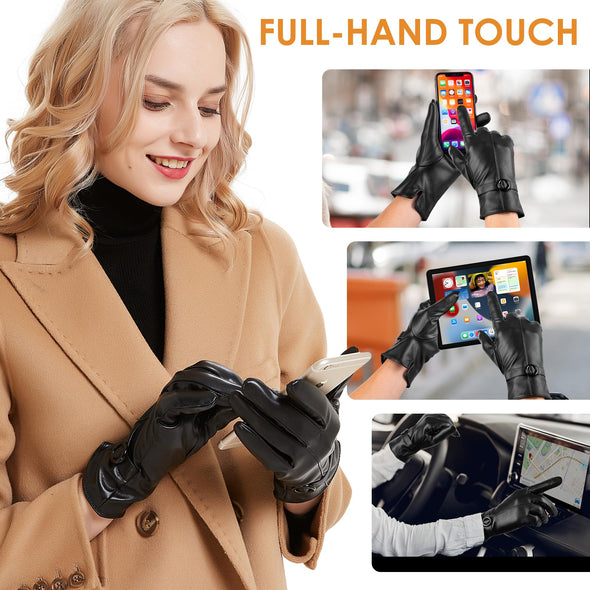 Dsane Winter Leather Gloves for Women, Touchscreen Warm  Lambskin Gloves