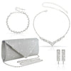 Ubysoyi 4Pcs Silver Clutch Bag Jewelry Set, Rhinestone Shiny Evening bag