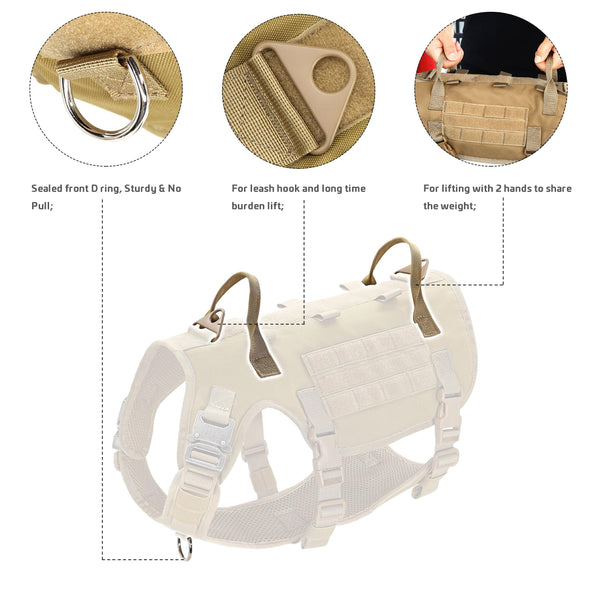 Forestpaw No Pull Tactical Dog Harness Set, Adjustable for Medium Large Dogs - Khaki M