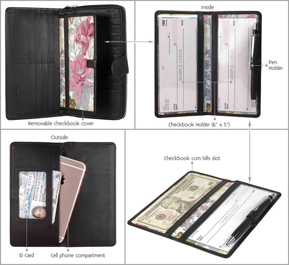 Mou Meraki Leather RFID Blocking Checkbook Wallets, Clutch Wallets For Women