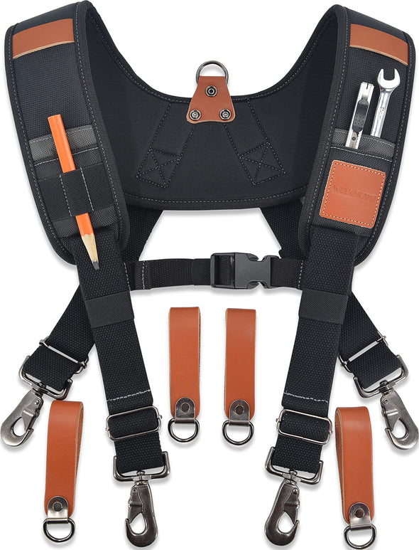 WELKINLAND Heavy-Duty leather tool belt suspenders for  Carpenter & construction worker.