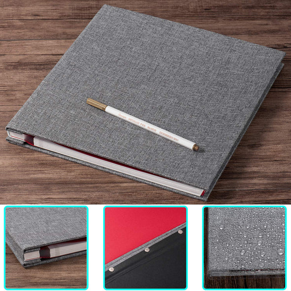 HoneyTolly Linen Cover Photo Album with Metallic Pen, 40 Pages DIY Photo Album, Gray