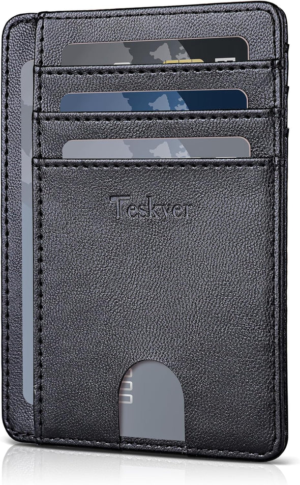 Slim Wallet for Men, Minimalist Front Pocket RFID Blocking Leather Wallet Credit Card Holder for Men & Women