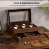 Watch Box for Men Luxury Watch Organizer Faux Leather Watch Case with Jewelry Drawer, Real Glass Top, Metal Hinge, Brown SSH12Z