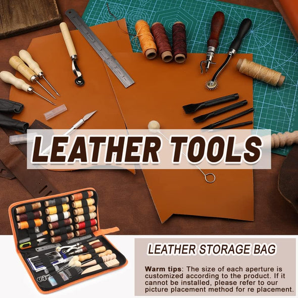 Leather Working Tools, Leather Tool Kit, Practical Leather Craft Kit with Waxed Thread Groover Awl Stitching Punch Hole for Leathercraft Beginner or Adults Gifts - Comes with Tool Manual