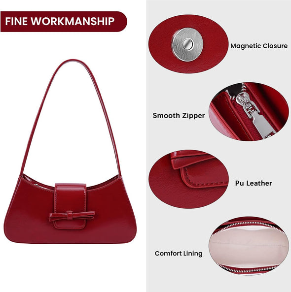 Shoulder Bags for Women Red Purse Burgundy Purse Coquette Bow Purse Trendy Red Shoulder Bag Leather Hobo Handbag