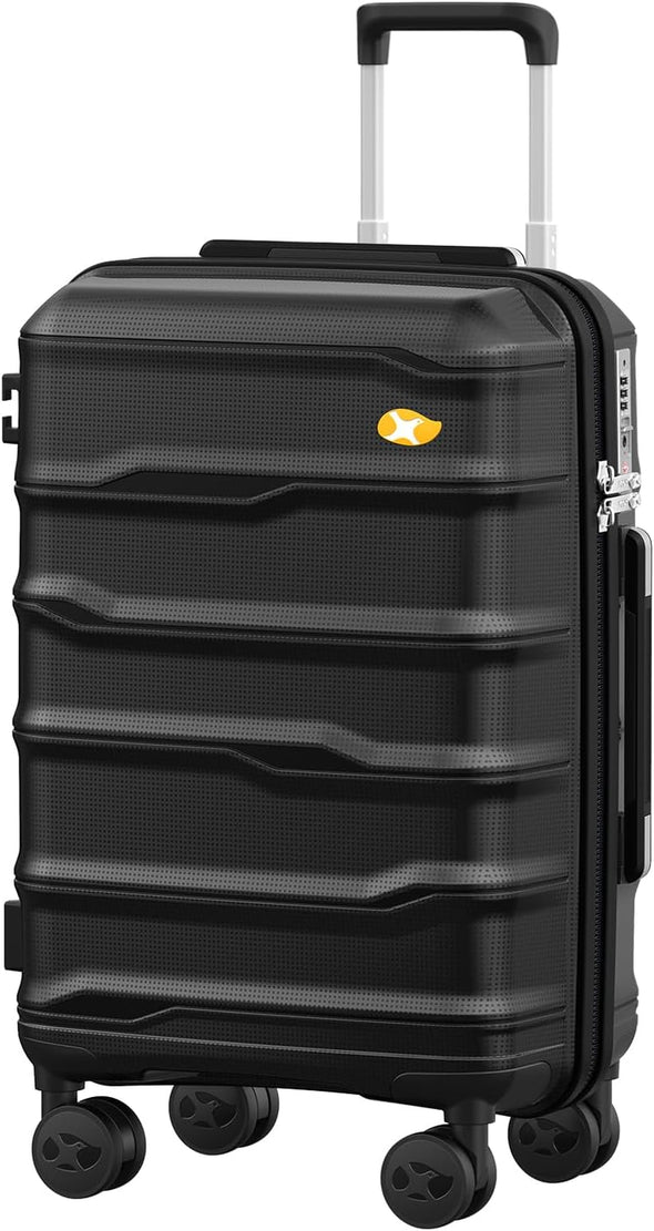 Carry on Luggage 22X14X9 Airline Approved, Hard Shell Suitcase with Spinner Wheels, PP Lightweight Luggages with TSA Lock, Carry-On Suitcases 20 Inch, Black