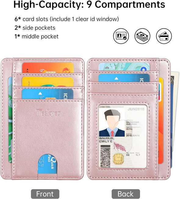 Slim Wallet for Men, Minimalist Front Pocket RFID Blocking Leather Wallet Credit Card Holder for Men & Women