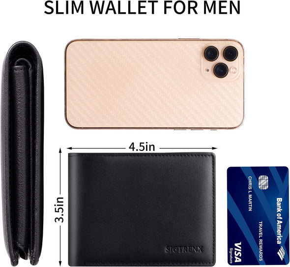 Leather Wallet for Men, Genuine Leather Mens Wallets Bifold, Rfid Blocking Men'S Wallets with 2 ID Windows