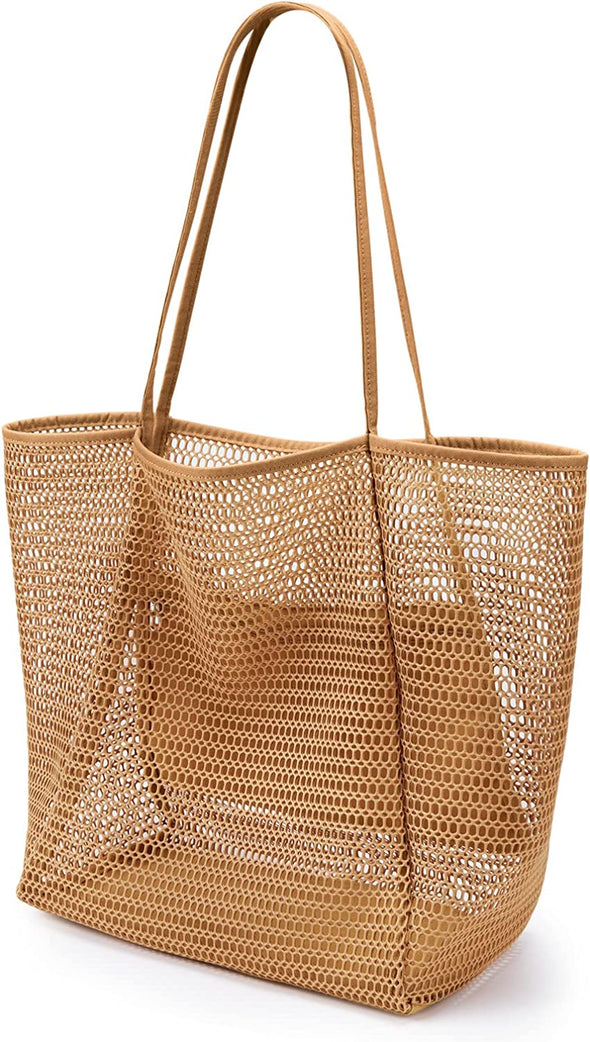 Beachnylon Mesh Tote Bag, Casual Tote Bag Hobo Women Foldable MAX 23L Shoulder Bag for Beach Picnic Vacation