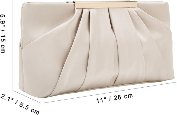 Clutch Evening Bag Elegant Pleated Satin Formal Handbag Simple Classy Purse for Women