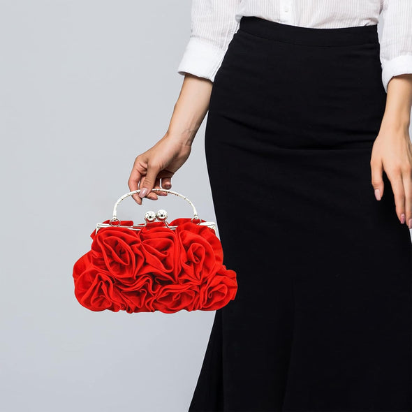 Women Evening Clutch Bag Floral Satin Small Purses with Detachable Strap for Wedding, Party, Prom