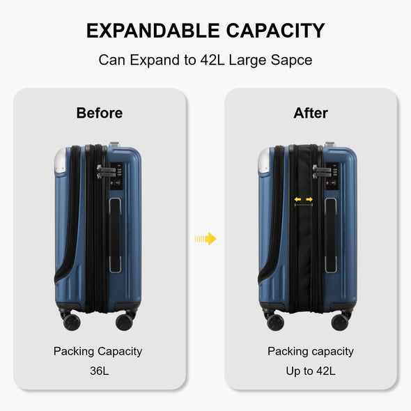 Grace Expandable Carry on Luggage Airline Approved, 20 Inch Hardside Carry on Suitcase with Wheels, Travel Harshell Spinner Small Luggage with Tsa Lock, Blue, 20-Inch Carry-On