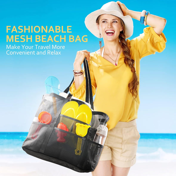 Mesh Beach Bag - Large Beach Tote Bag for Family Beach Bag for Toys & Vacation Essentials