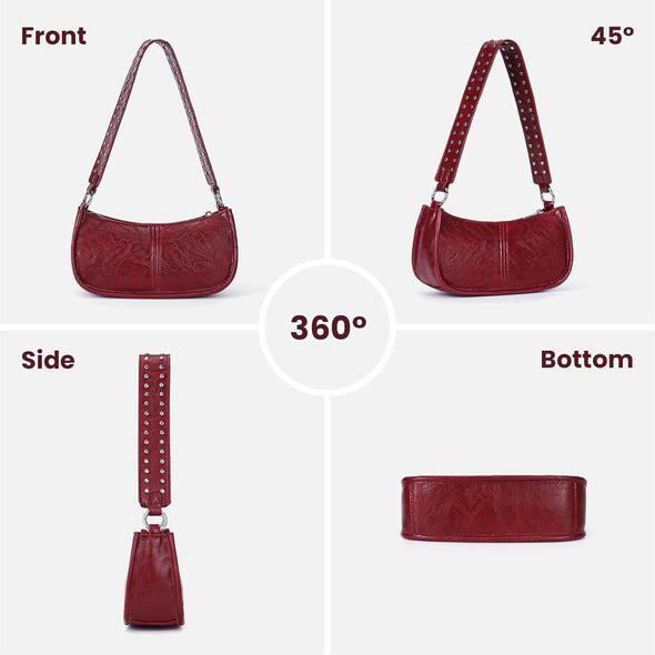 Shoulder Bags for Women Red Purse Burgundy Purse 90S Y2K Bag Studded Shoulder Crossbody Bag Trendy Leather Handbag