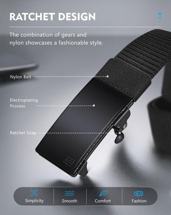 Men'S Ratchet Web Belt,1.25 Inch Nylon Automatic Buckle Belt,No Holes Invisible Belt for Men