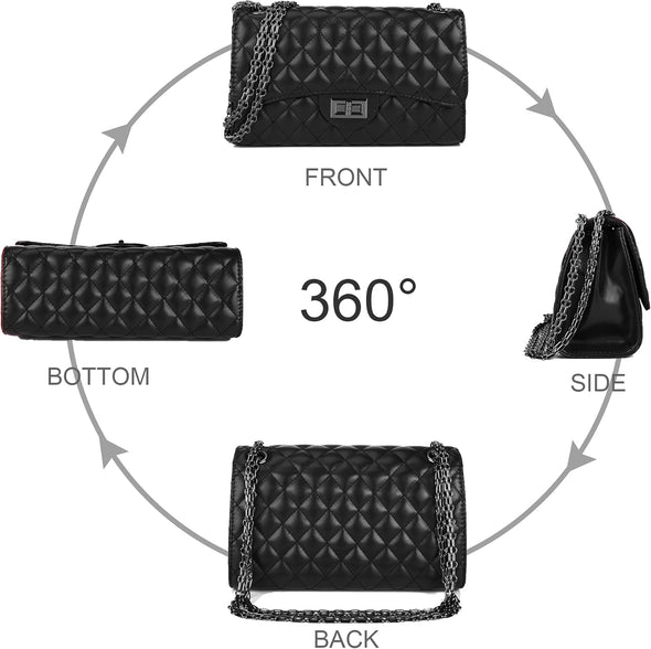 Quilted Leather Crossbody Purse for Women Trendy Ladies Shoulder Bag with Chain Designer Purses