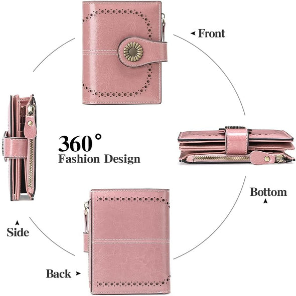 Small Womens Wallet Leather Bifold Card Holder RFID Blocking with Zipper Coin Pocket