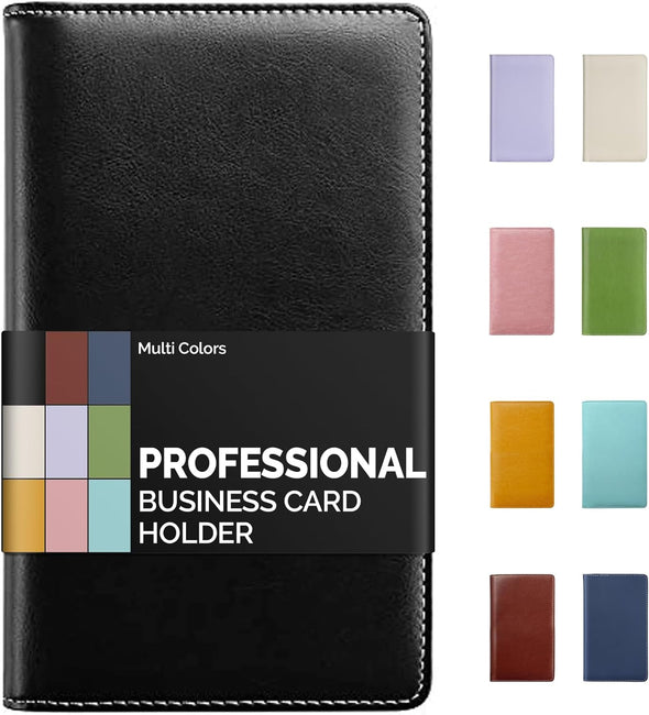 Leather Professional Business Card Book Holder Organizer, 240 Card Capacity PU Name Card Credit Cards Booklet (Black)