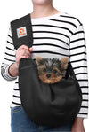 Small Dog Sling Carrier - Adjustable Strap & Zip Pocket - Suitable for Puppies (Black)