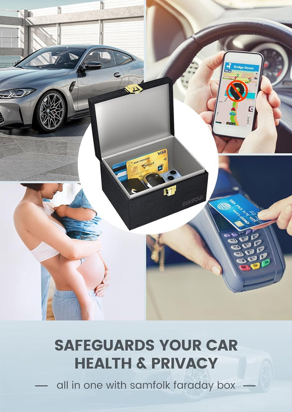 Faraday Box with Faraday Bags for Car Keys, Car Key Signal Blocking Box, Keyless Entry Car Key Safe Protector Car Alarm Anti-Theft Shielding Cage