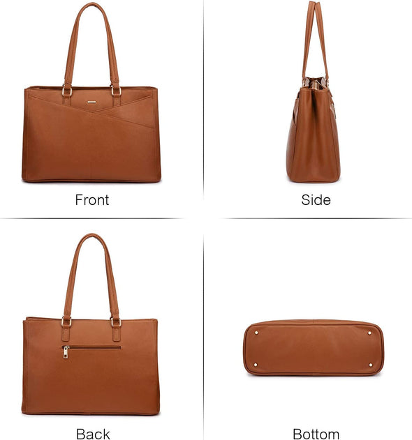 Laptop Tote Bag for Women 15.6 Inch Waterproof Leather Computer Bags Women Business Office Work Bag Briefcase Brown