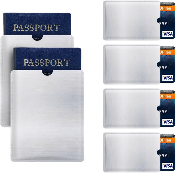 RFID Blocking Sleeve anti Theft 4 Credit Card & 2 Passport Holder Wallet Pocket