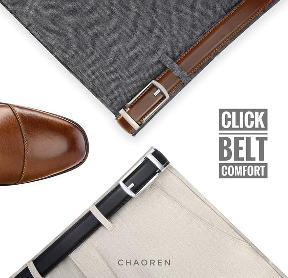 Click Belt for Men 2 Pack - Mens Dress Belt 1 1/4" in Packing Box - Design Belt Meet Almost Any Occasion and Outfit