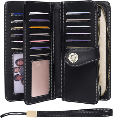 Women'S Wallet Genuine Leather RFID Blocking Large Capacity Trifold Ladies Wallet