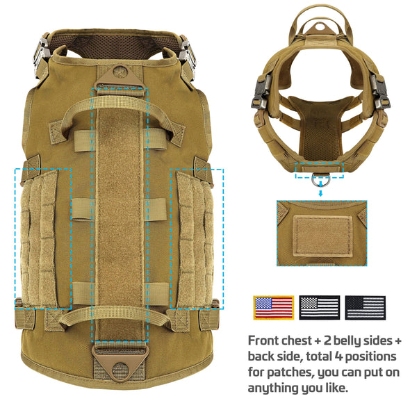 Forestpaw No Pull Tactical Dog Harness Set, Adjustable for Medium Large Dogs - Khaki M