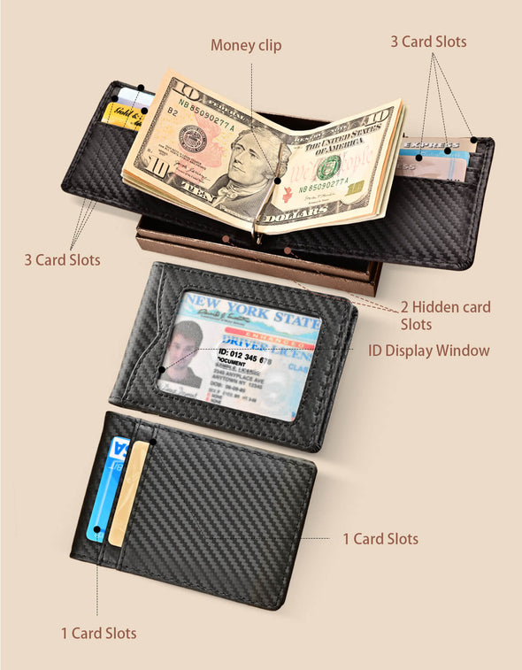 Carbon Fiber Bifold RFID Blocking Money Clip Wallet