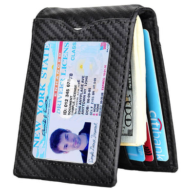 Carbon Fiber Bifold RFID Blocking Money Clip Wallet