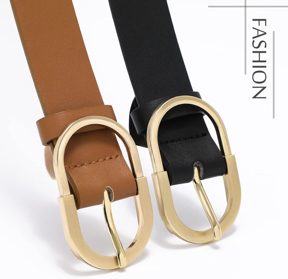 3 Pack Women'S Belts for Jeans Pants Fashion Gold Buckle Ladies Dress Belt