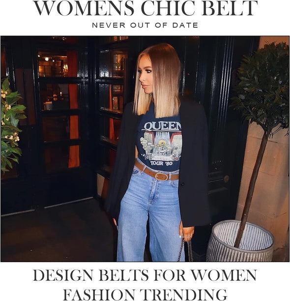 3 Pack Women'S Belts for Jeans Pants Fashion Gold Buckle Ladies Dress Belt